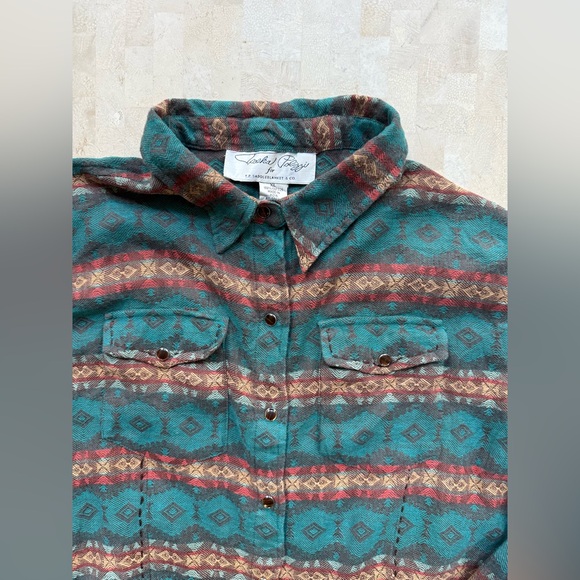 Vintage Tasha Polizzi for Saddleblanket Southwestern Stripe Pearl Snap Shirt XL - Picture 2 of 9